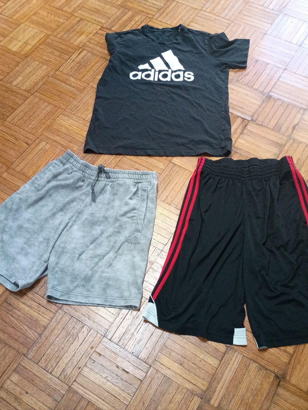 adidas Black Tee with Gray and Black Athletic Shorts